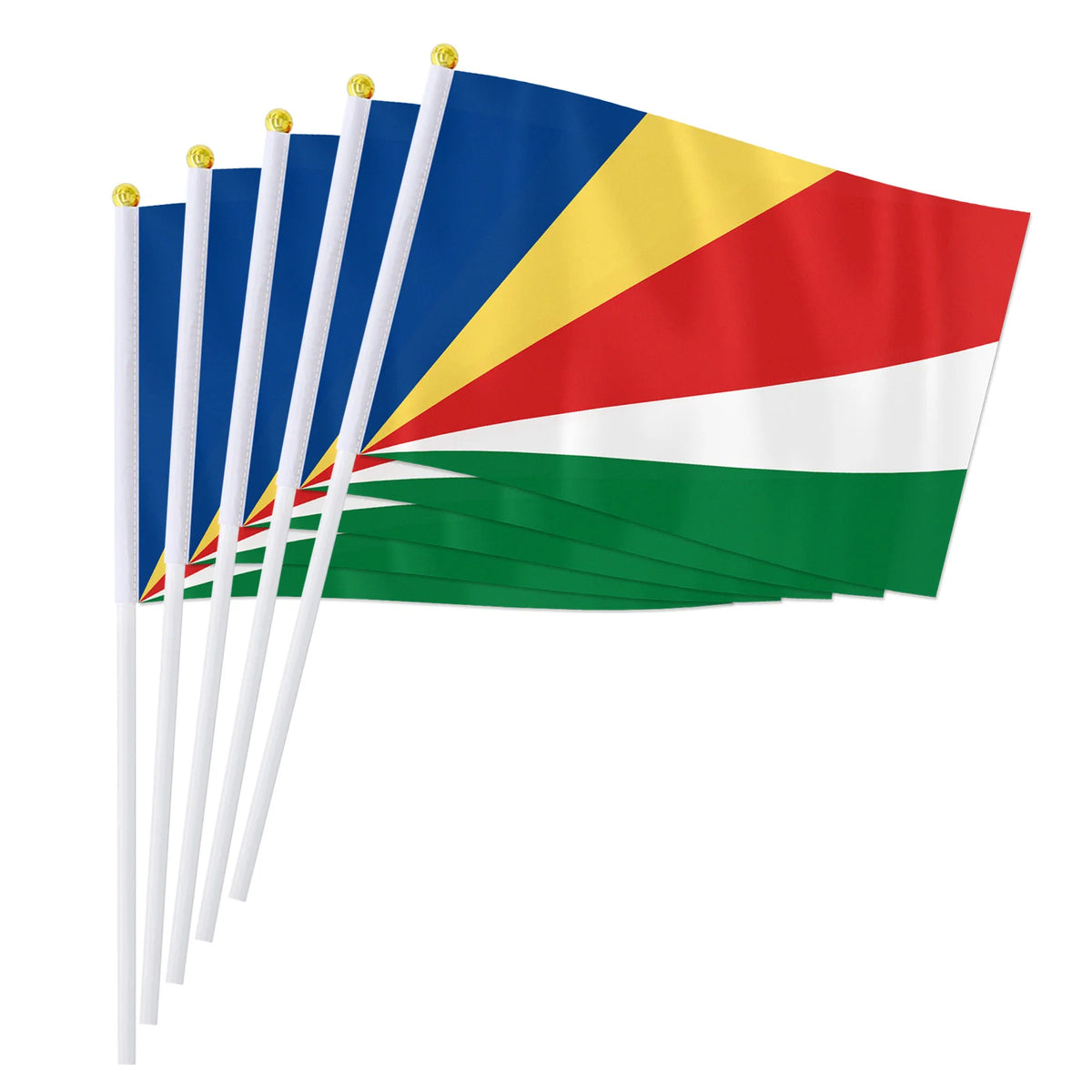 Bandeira de Seicheles (Seychelles), Exibida com Suas Dimensões de 21 cm de Largura por 14 cm de Altura