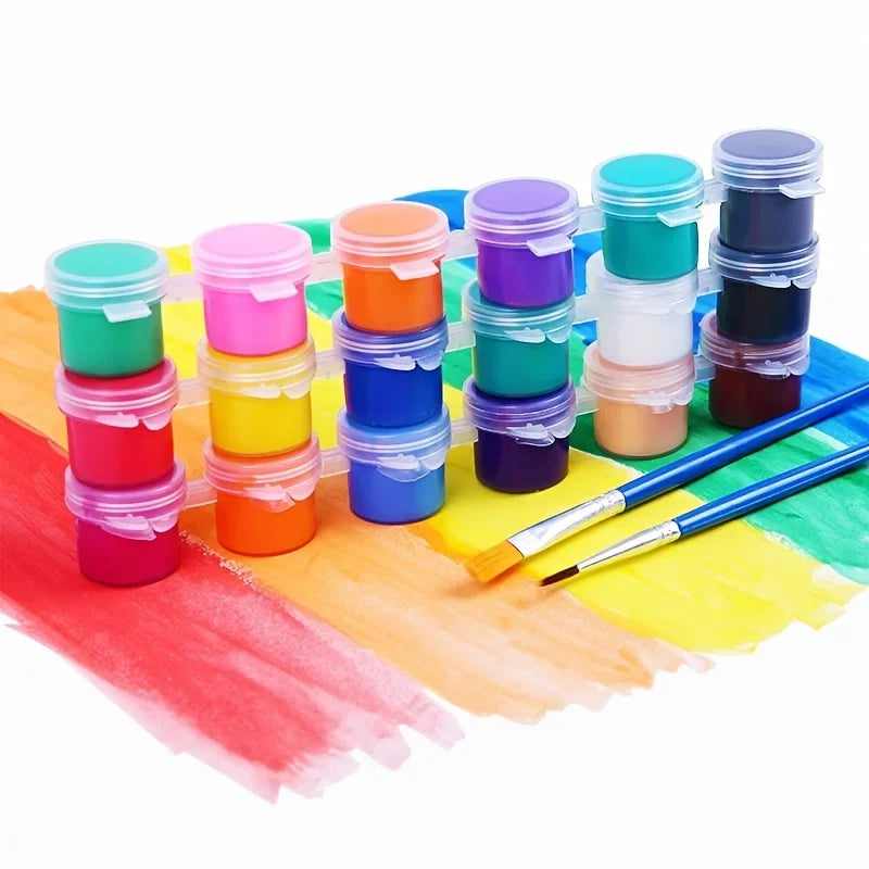 Kit 2 Pincéis e/ tintas 6 cores artesanato pintura ponta fina redonda e chato pintura em telas