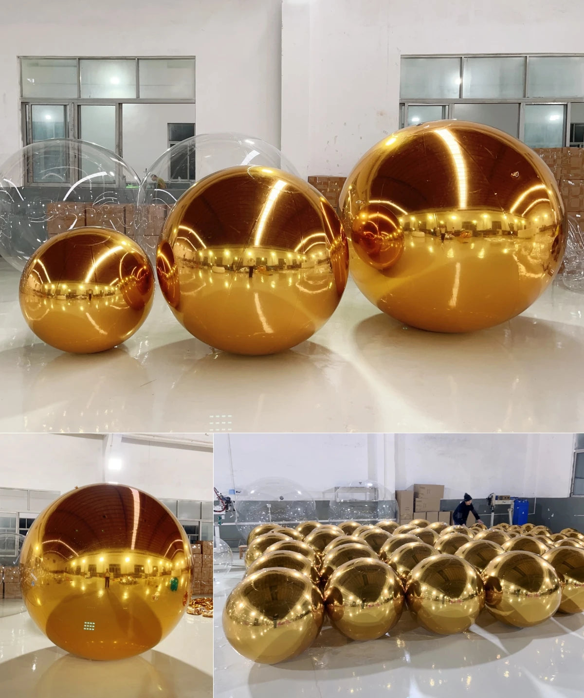 Bola espelhada inflável dourada, bolas brilhantes grandes esferas refletivas reutilizáveis