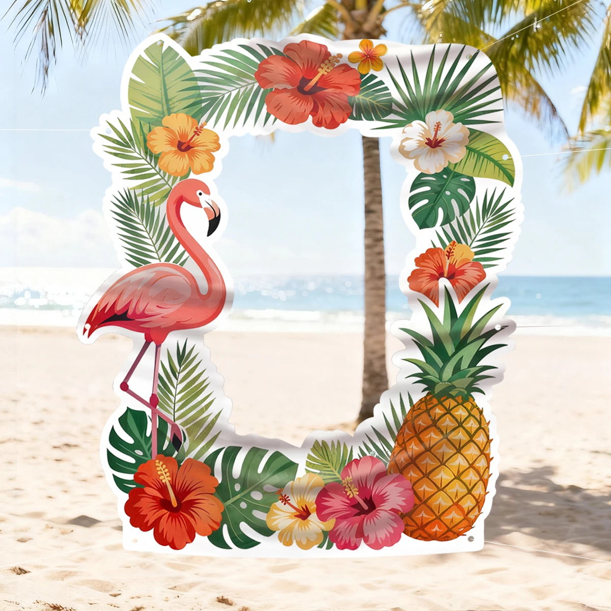 Moldura para Fotos com Tema Havaiano/Tropical com a Inscrição "Olá, Verão" Painéis Tema Havaiano/Tropical