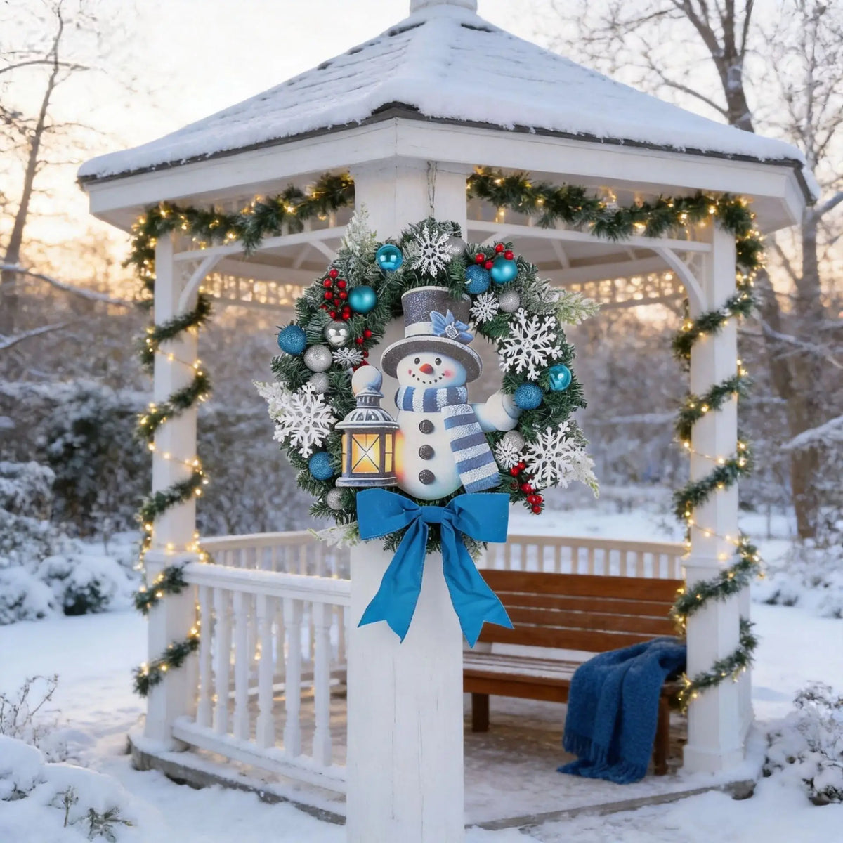 Guirlanda Azul Claro Boneco de Neve, 45cm*60cm Polegadas, Natal para Porta da Frente