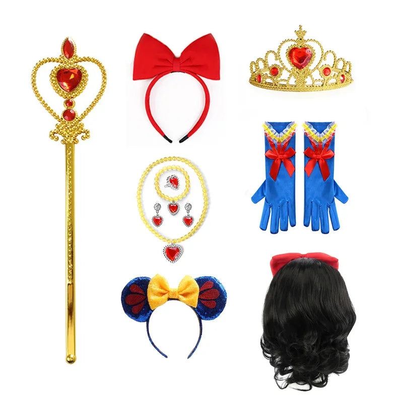 Fantasia de Princesa Festas Carnaval Halloween Kit Coroa Varinha Mágica Tiara