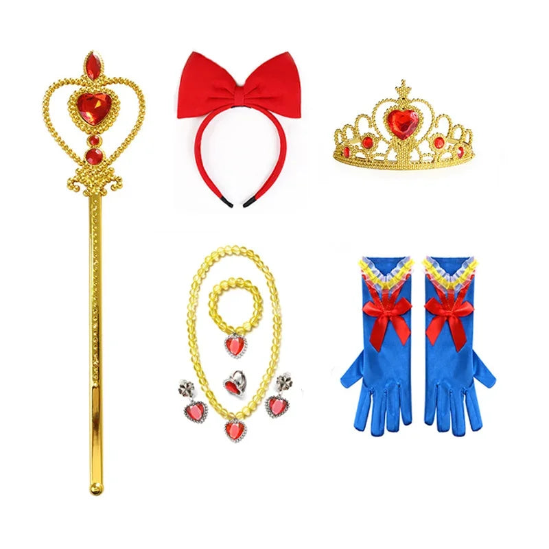 Fantasia de Princesa Festas Carnaval Halloween Kit Coroa Varinha Mágica Tiara