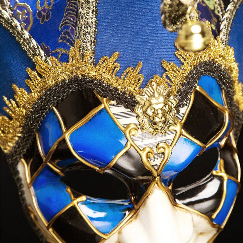 Máscara Veneziana/Carnaval de Rosto Inteiro em Estilo decorada com Pontas Curvas Vermelhos e Douradas