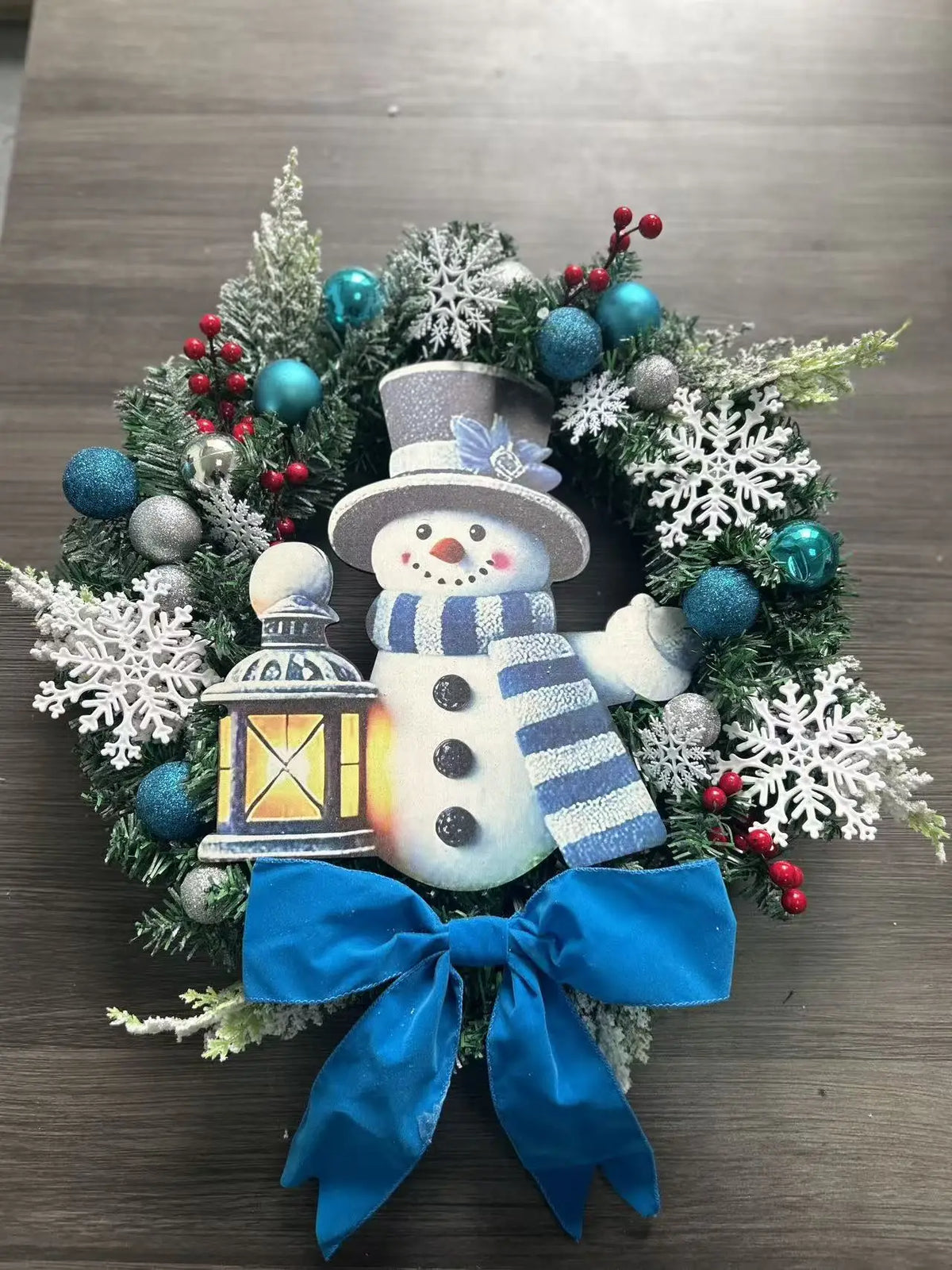 Guirlanda Azul Claro Boneco de Neve, 45cm*60cm Polegadas, Natal para Porta da Frente