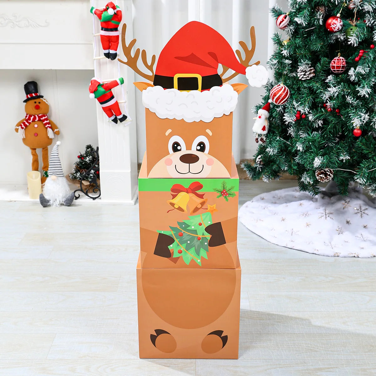 Caixas Empilhamento Feliz Natal 16 Caixas Empilháveis de Natal com Chapéus em 4 Designs