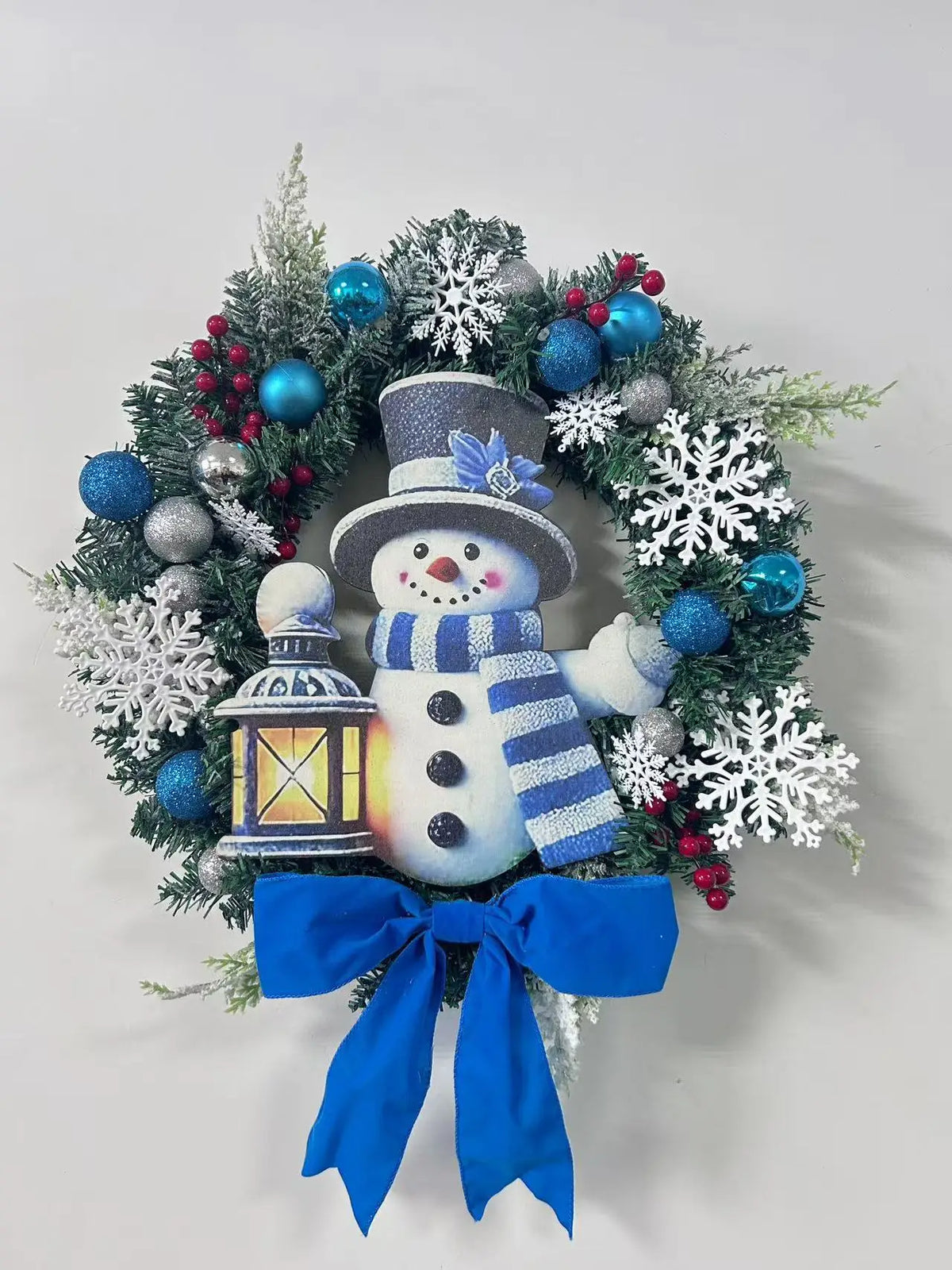 Guirlanda Azul Claro Boneco de Neve, 45cm*60cm Polegadas, Natal para Porta da Frente