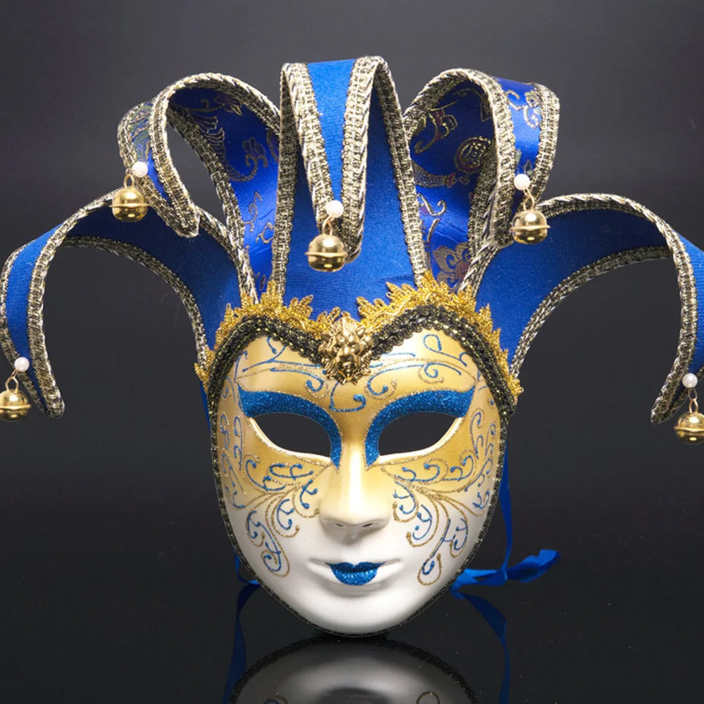 Máscara Veneziana de Corte em Tons de Azul e Dourado, Inspirada nos Tradicionais Carnavais de Veneza