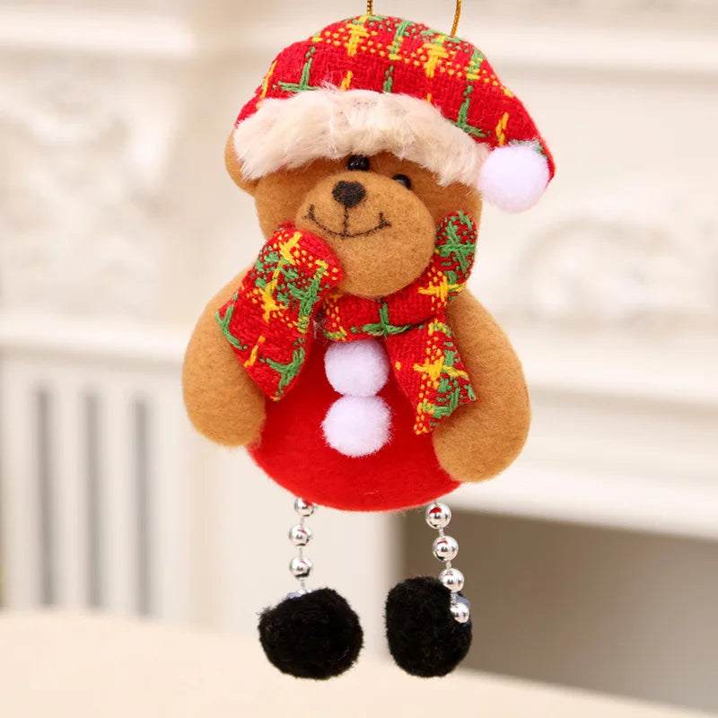 Kits Enfeites Natal Pelúcia Papai Noel e Neve Rena e Urso com Roupinha Verde e Vermelho