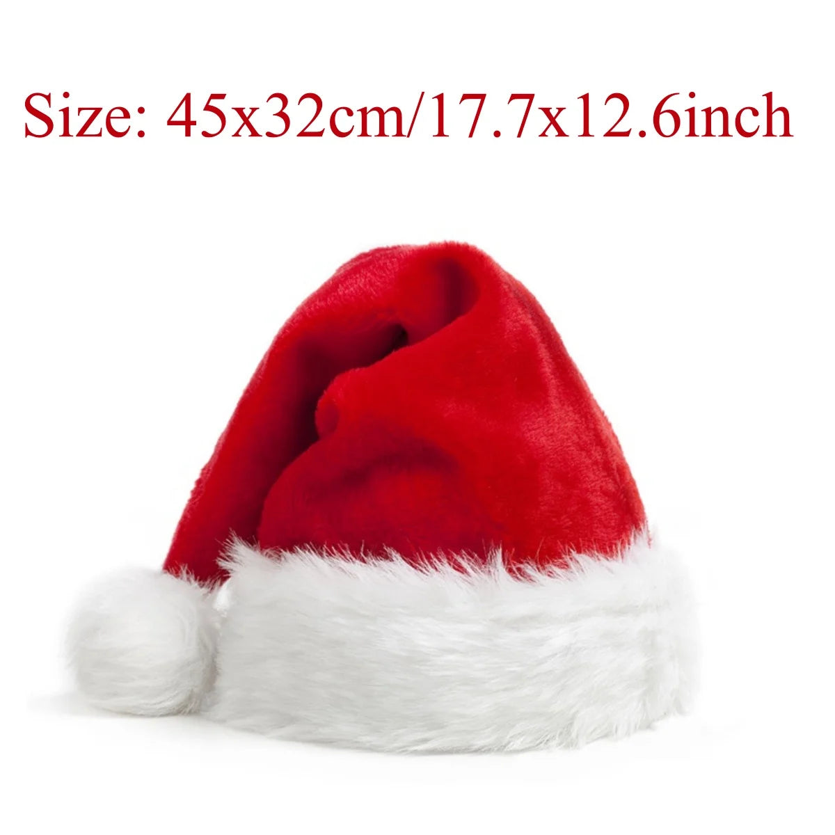 Gorro de Natal Veludo Papai Noel 28x38cm, Touca de Natal Papai Noel Veludo Vermelho e Branco