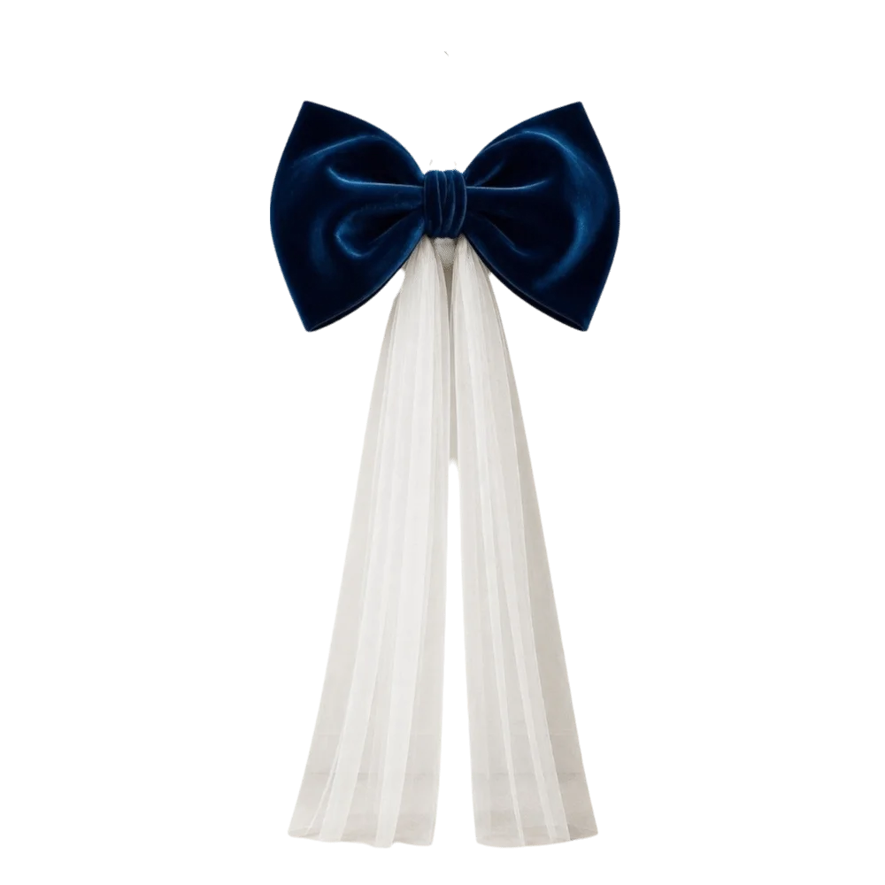 Laço de Veludo com Cauda Longa em Tule/Organza, Ornamento para Árvore de Natal e Shopping