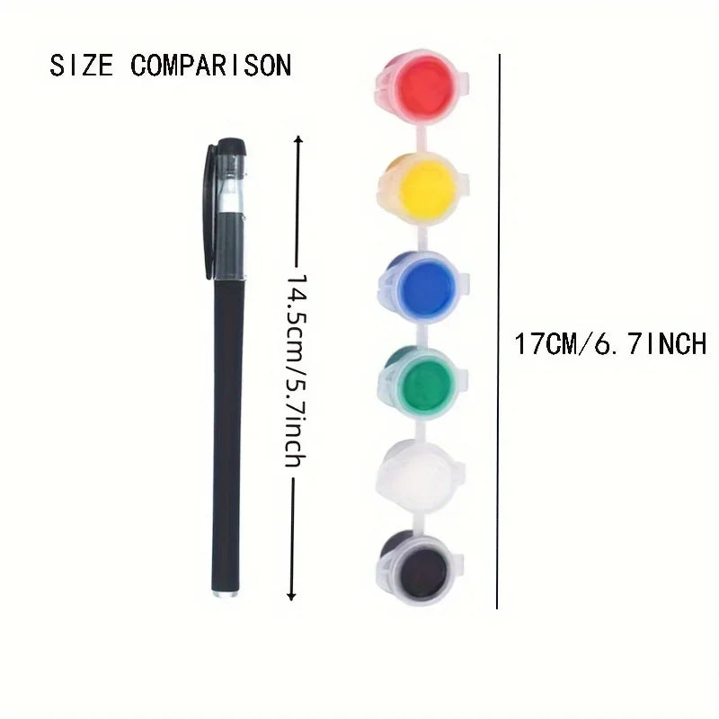 Kit 2 Pincéis e/ tintas 6 cores artesanato pintura ponta fina redonda e chato pintura em telas