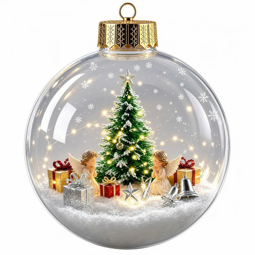 Bola de Natal Acrílica Transparente Iluminada (com Cerca de 8cm a 10cm), Enfeite de Natal Tipo Bola de Natal