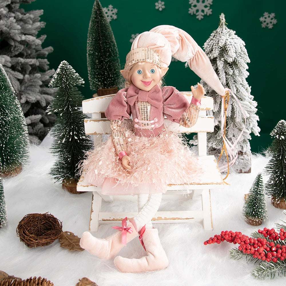 Elfo Decorativo para Shopping, Elfo Estatueta Pelúcia Artesanal Natal Vermelho, Verde, Rosa e Vinho