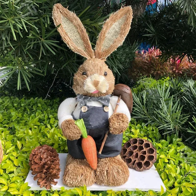Coelha de Páscoa coelhinha decoração enfeite em palha 2 peças de coelho da páscoa feito
