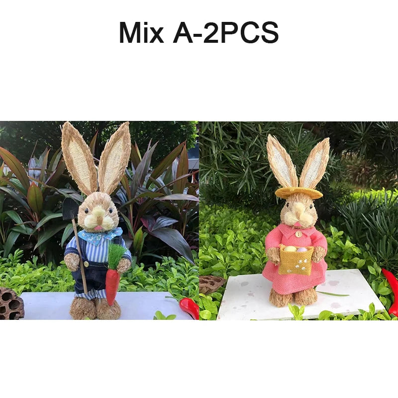 Coelha de Páscoa coelhinha decoração enfeite em palha 2 peças de coelho da páscoa feito