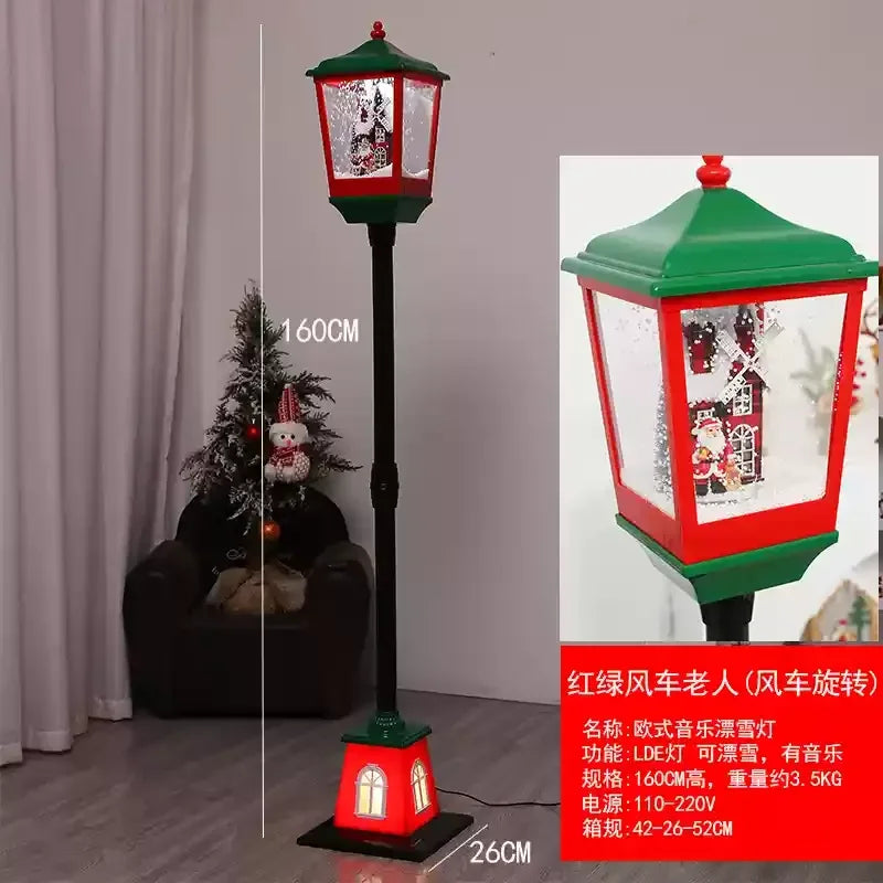Poste lanterna natal decorativa com luz LED poste decorativo papai Noel Natal Luz e Neve
