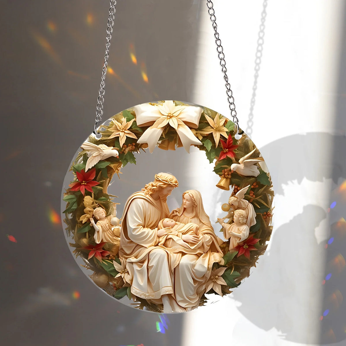 Guirlanda Natalina Enfeite De Porta Natal Sagrada Família 14.5cm