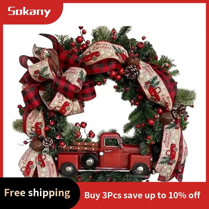 Guirlanda De Natal Caminhão Vermelho Búfalo Xadrez Xadrez