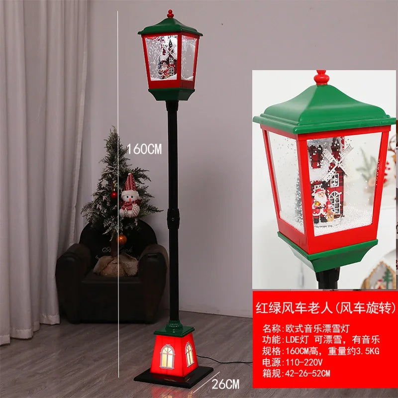 Poste lanterna natal decorativa com luz LED poste decorativo papai Noel Natal Luz e Neve