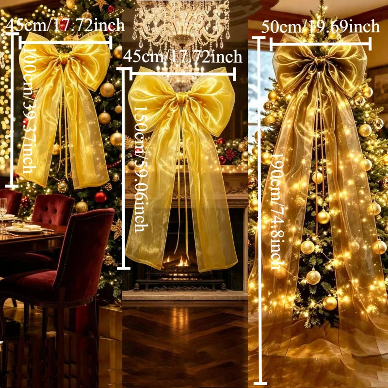 Laço Decorativo Gigante Dourado para Árvore de Natal com Fitas Longas Ouro/Dourado (Serpentinas)