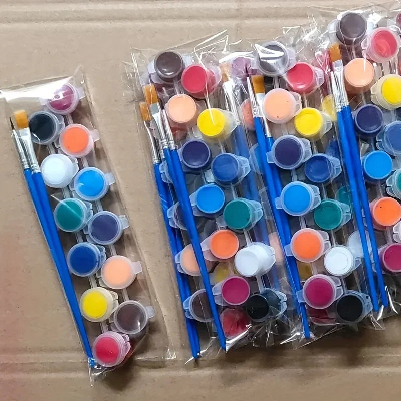 Kit 2 Pincéis e/ tintas 6 cores artesanato pintura ponta fina redonda e chato pintura em telas
