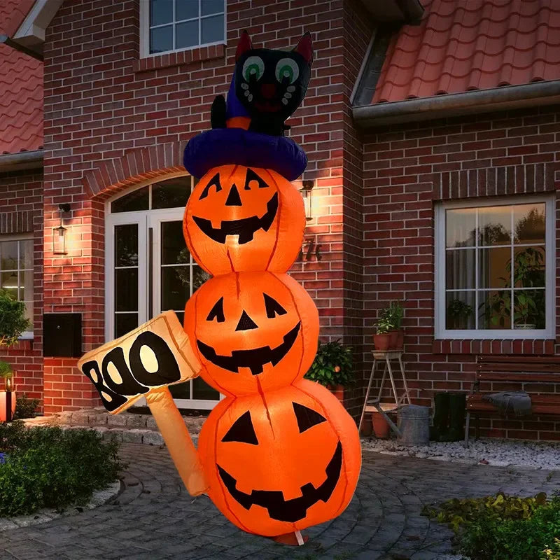 Abóboras Infláveis de Halloween Empilháveis 3 Pés Chapéu Bruxa Abóbora Inflável Leds
