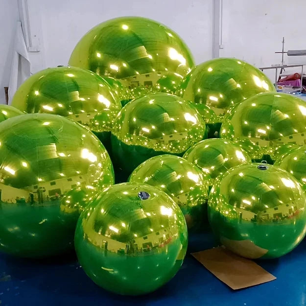 Bola espelhada inflável dourada, bolas brilhantes grandes esferas refletivas reutilizáveis