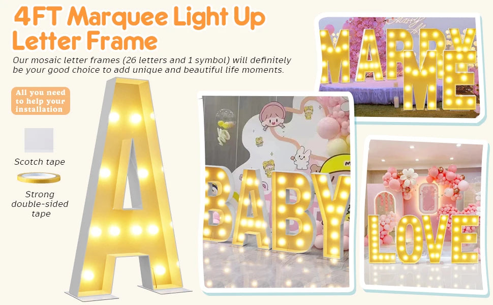 Letras Iluminadas, Letreiro Letreiro de 4 Pés de Altura com Luz Branca Fria, Letras Grandes