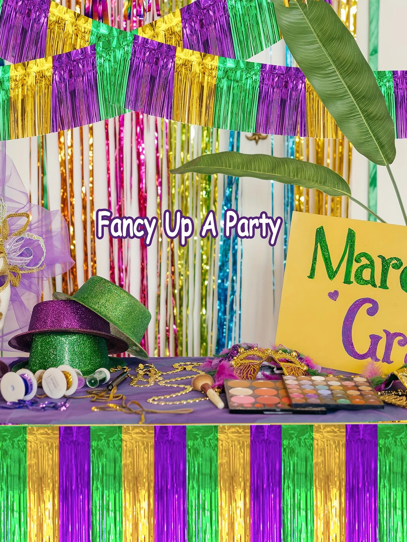 Cortina para eventos carnavalescos Pacote com 1 cortinas com franjas douradas verdes roxa