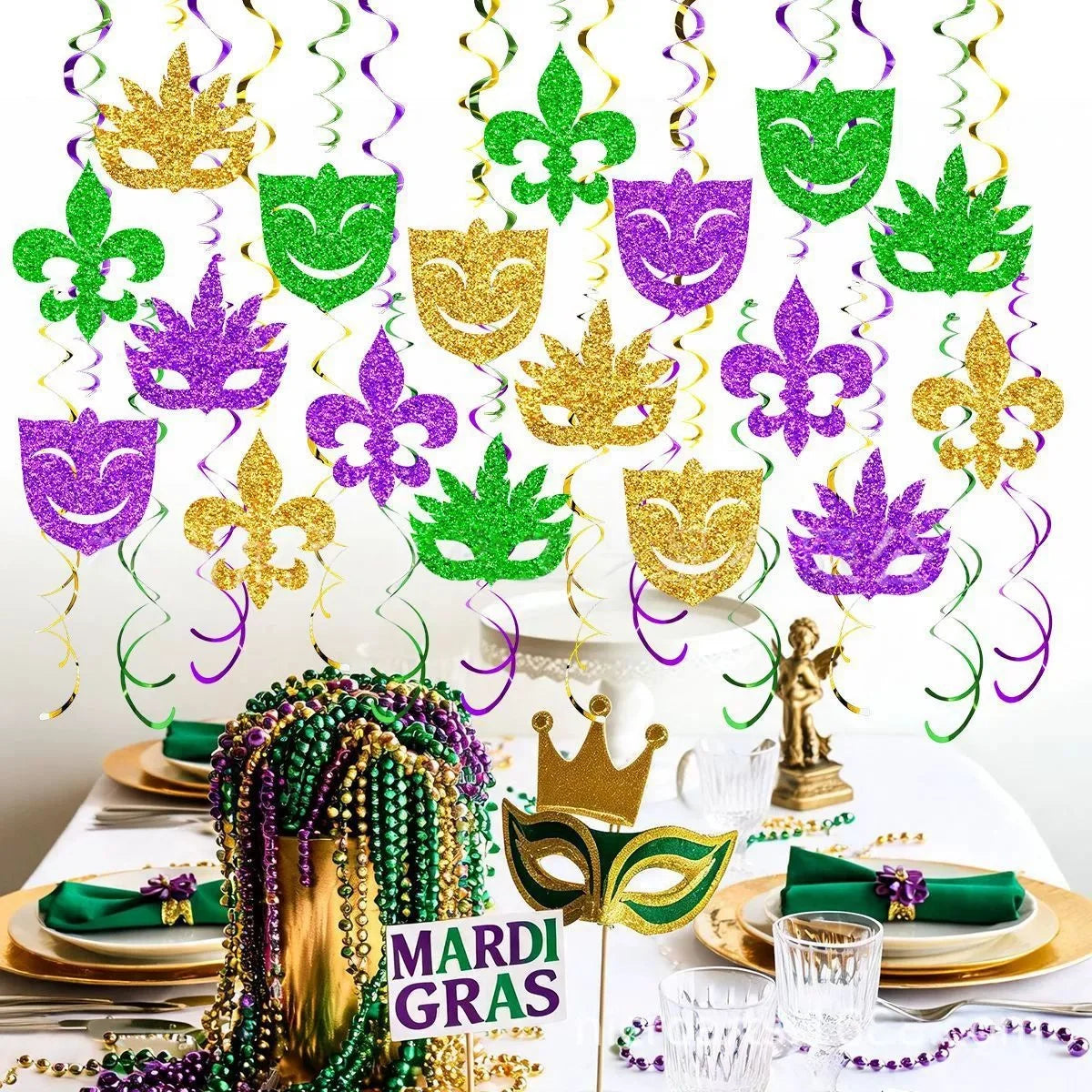 Carnaval, Enfeitadas com Glitter nas Cores Tradicionais Roxo, Verde e Dourado, Apresentando Máscaras de Baile