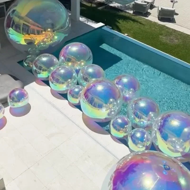 Bola Espelhada Inflável Gigante 6 Peças com Bomba de Ar, Conjunto de Esferas Coloridas