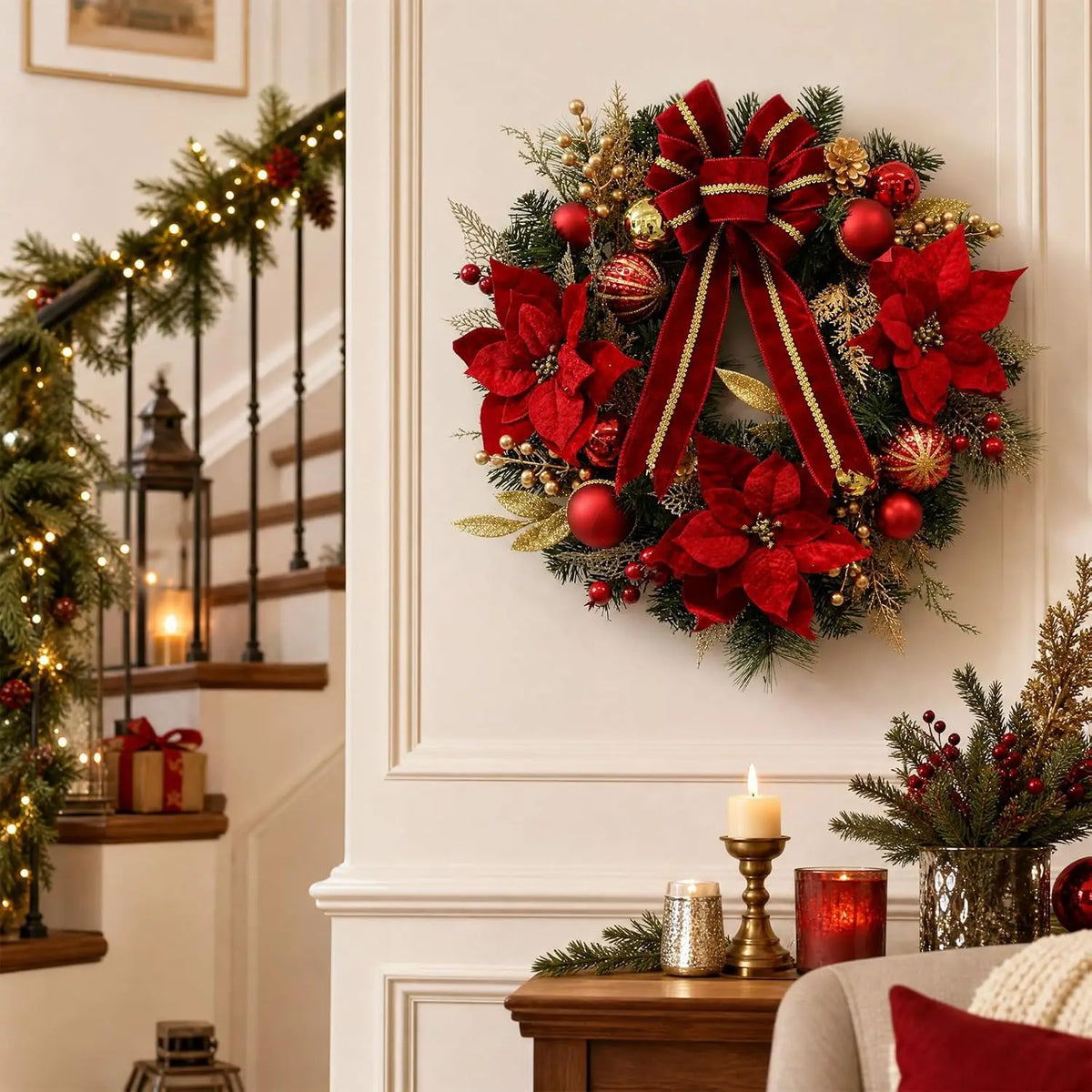 Guirlanda de Natal Artificial de 24 Polegadas (Cerca de 60 cm), Decorada com Folhagem de Pinheiro