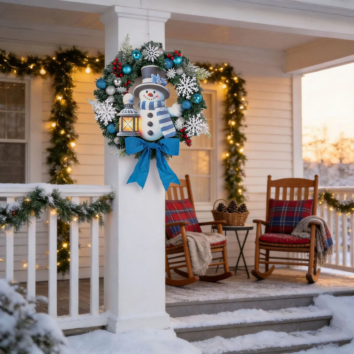 Guirlanda Azul Claro Boneco de Neve, 45cm*60cm Polegadas, Natal para Porta da Frente
