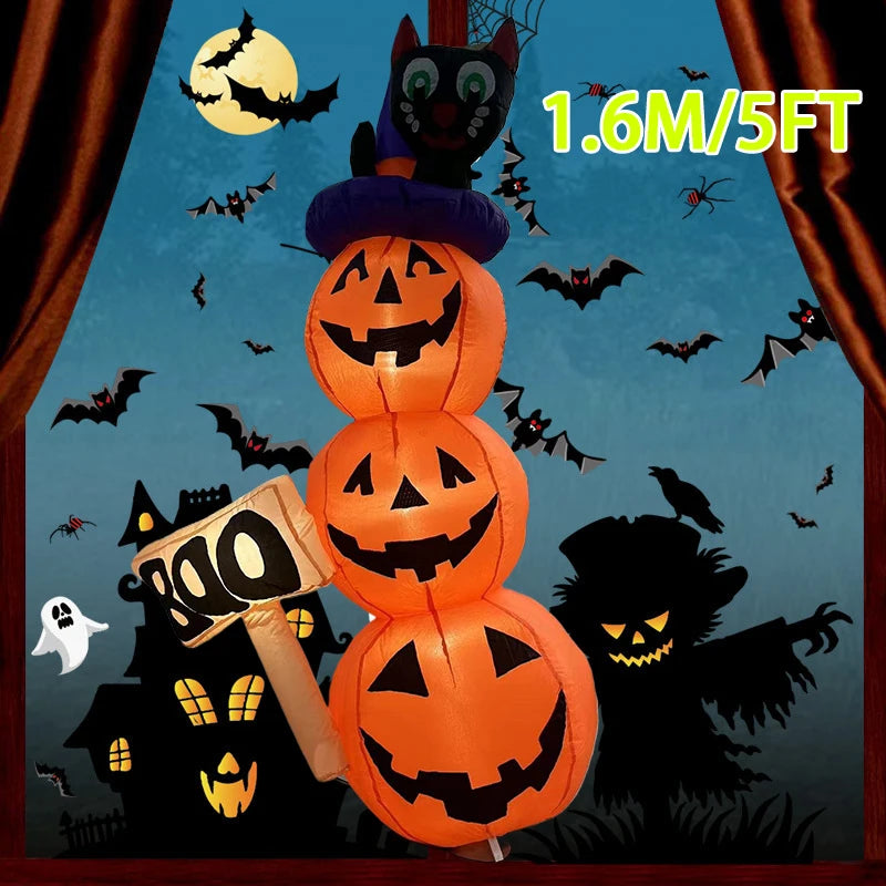 Abóboras Infláveis de Halloween Empilháveis 3 Pés Chapéu Bruxa Abóbora Inflável Leds