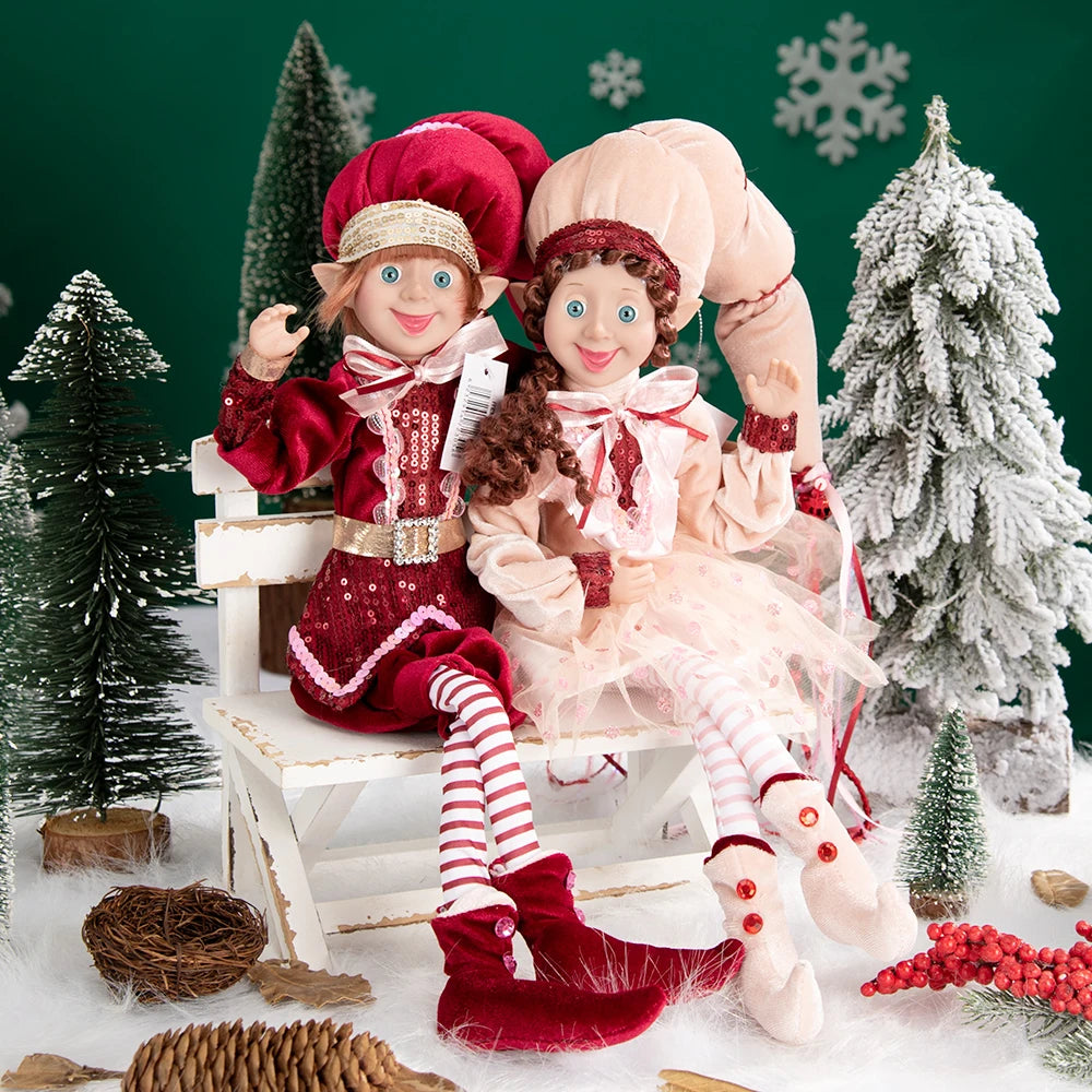 Elfo Decorativo para Shopping, Elfo Estatueta Pelúcia Artesanal Natal Vermelho, Verde, Rosa e Vinho