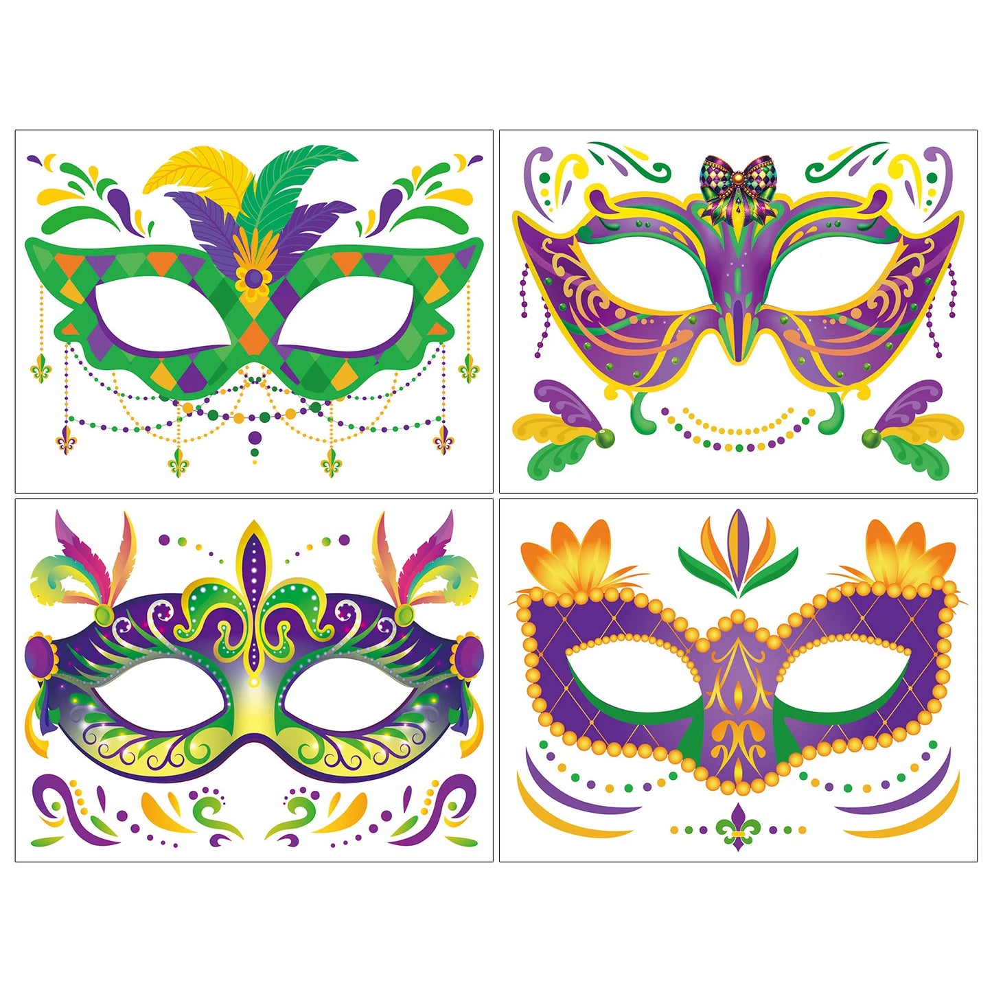 Kit Máscara de Carnaval com/ tatuagem adesivos 3 peças de enfeites de madeira carnaval