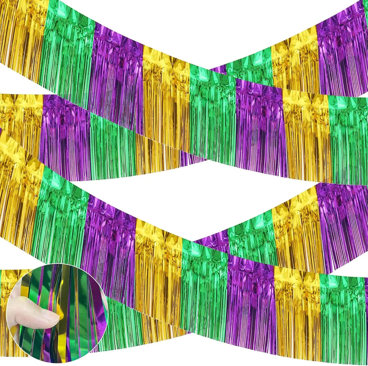 kit Carnaval Pacote com 1 saias de mesa com franjas metálicas Carnaval de 29,5 x 182 cm
