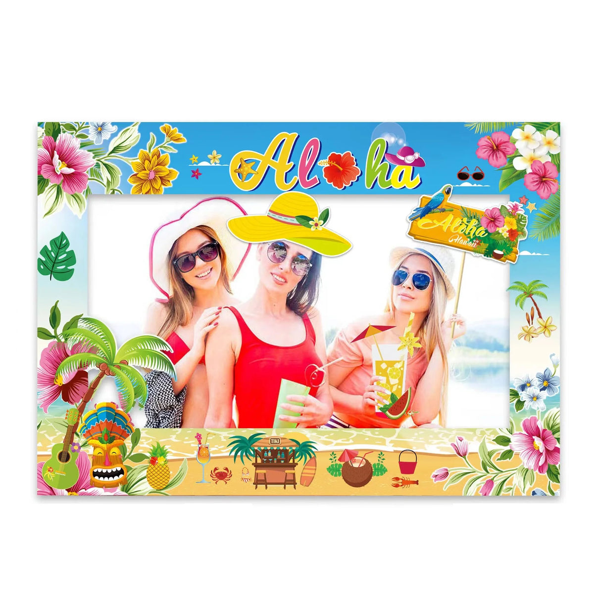 Moldura para Fotos (ou Adereço de Selfie) com Tema Havaiano/Tropical ("Aloha"), Feita de Papel ou Cartolina