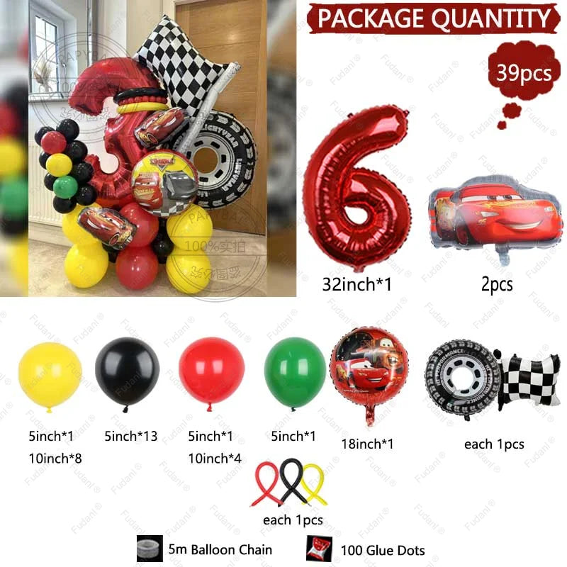 Kit Festa Balão Metalizado Carros Mcqueen Troféu, Kit Com 39 peças Balões Cor Colorido