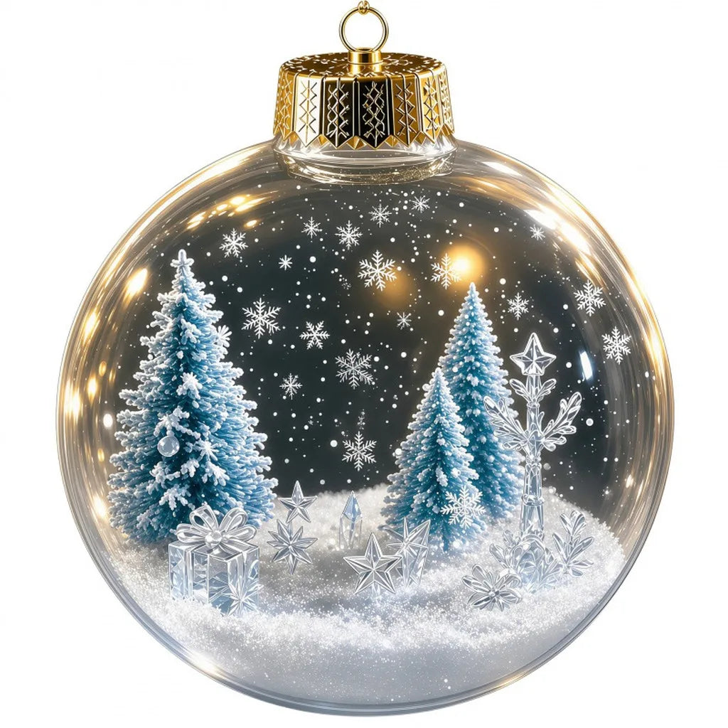 Bola de Natal Acrílica Transparente Iluminada (com Cerca de 8cm a 10cm), Enfeite de Natal Tipo Bola de Natal