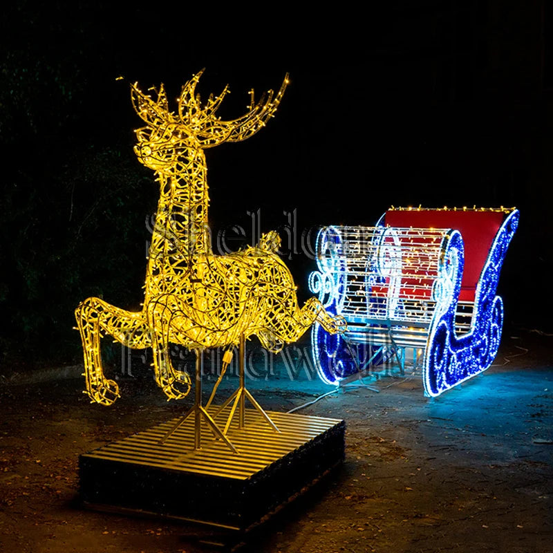 Trenó c/ Rena 3d de Natal com luz LED colorida Shopping