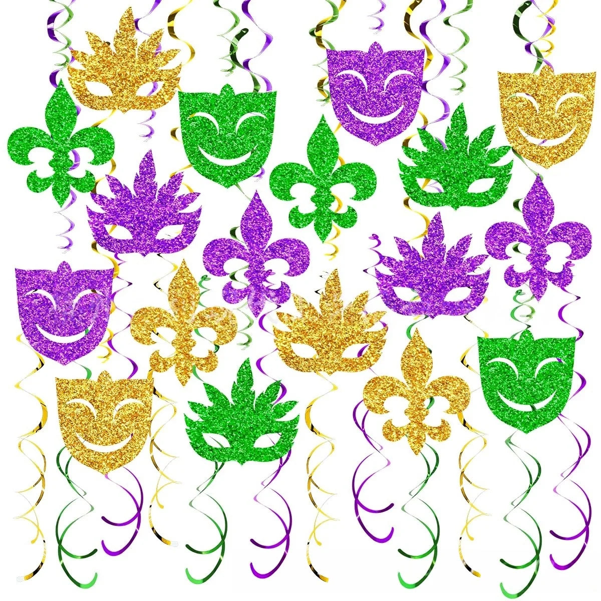 Carnaval, Enfeitadas com Glitter nas Cores Tradicionais Roxo, Verde e Dourado, Apresentando Máscaras de Baile