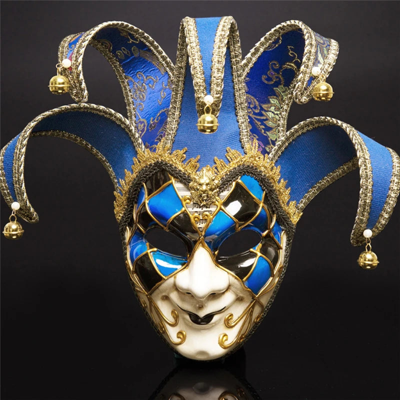 Máscara Veneziana/Carnaval de Rosto Inteiro em Estilo decorada com Pontas Curvas Vermelhos e Douradas