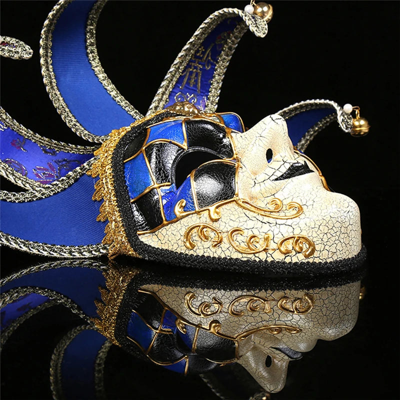 Máscara Veneziana/Carnaval de Rosto Inteiro em Estilo decorada com Pontas Curvas Vermelhos e Douradas