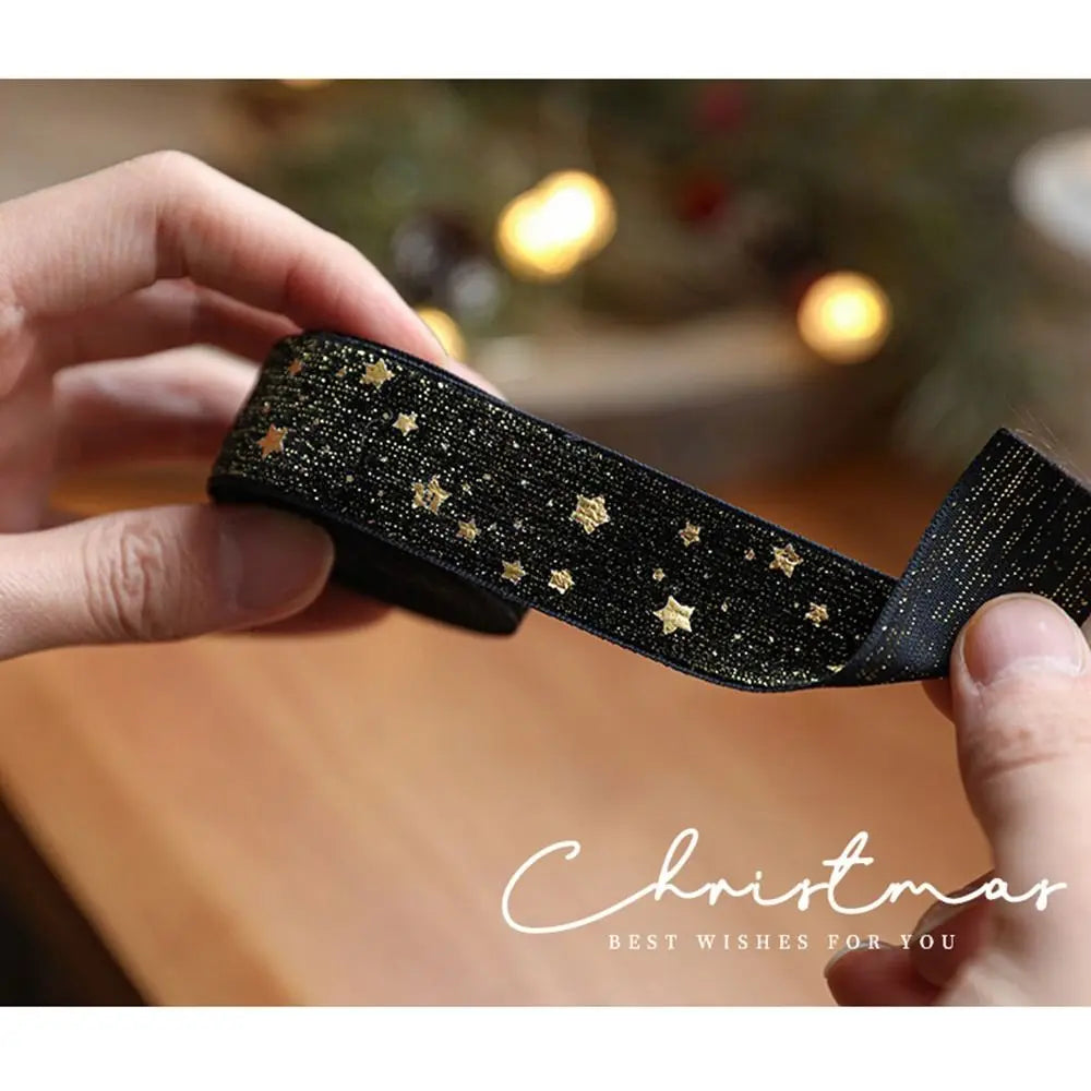 Fita de Natal de Veludo com Estampa de Estrela de Cetim e Seda de 2.5cm*5 Metros