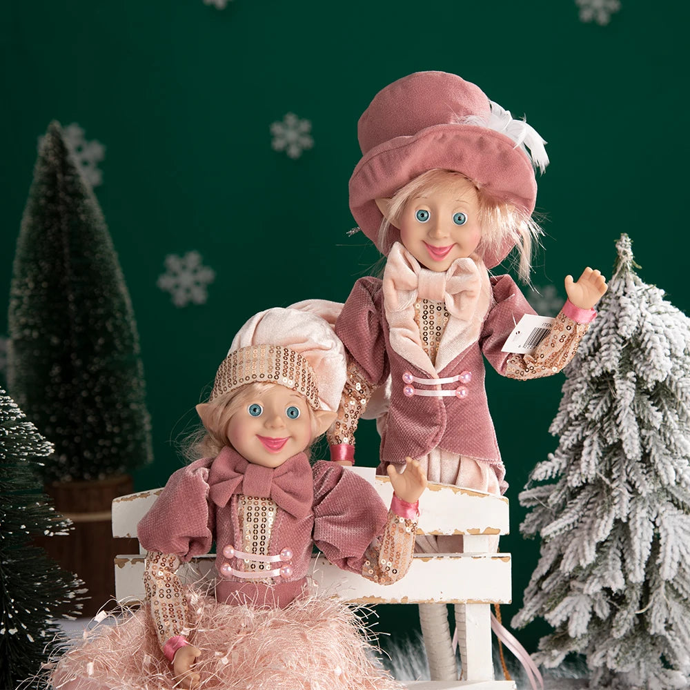 Elfo Decorativo para Shopping, Elfo Estatueta Pelúcia Artesanal Natal Vermelho, Verde, Rosa e Vinho