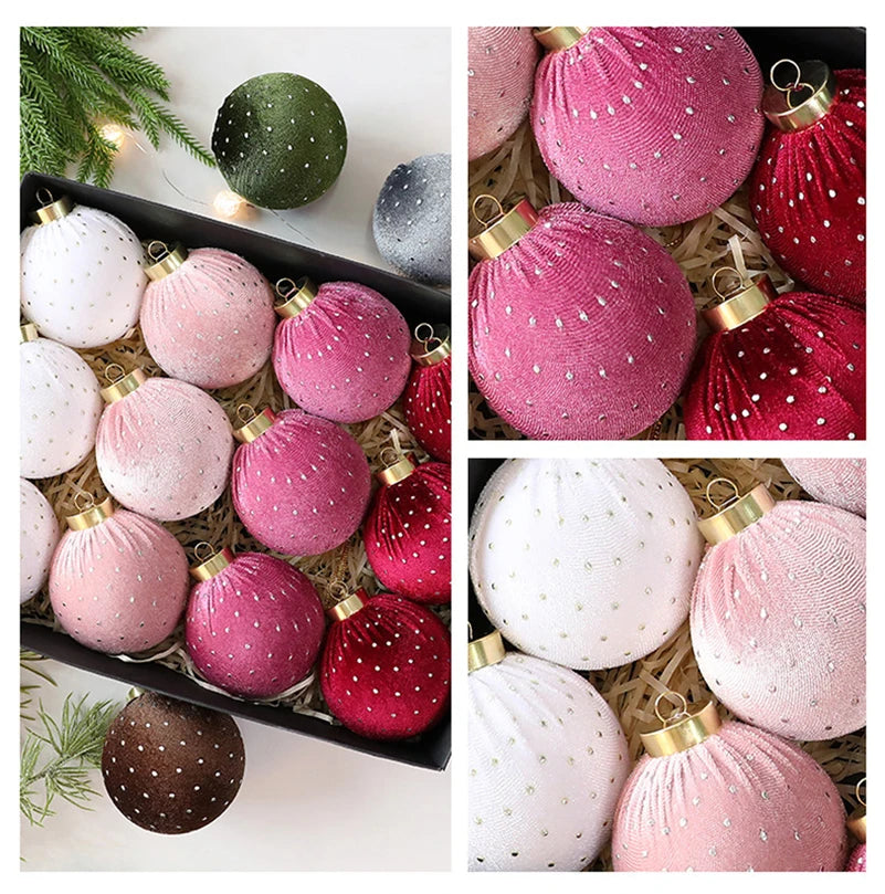 Bola de Natal de veludo bolas de enfeites de Natal de veludo de 8 cm para o Natal, 12 peças