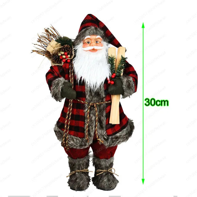 Boneco Papai Noel Figura de Papai Noel Bonita em Pé, Colecionável, Boneca de Papai Noel para Mesa de Escritório, Lantejoulas Prateadas