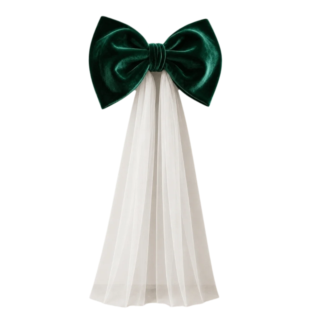 Laço de Veludo com Cauda Longa em Tule/Organza, Ornamento para Árvore de Natal e Shopping
